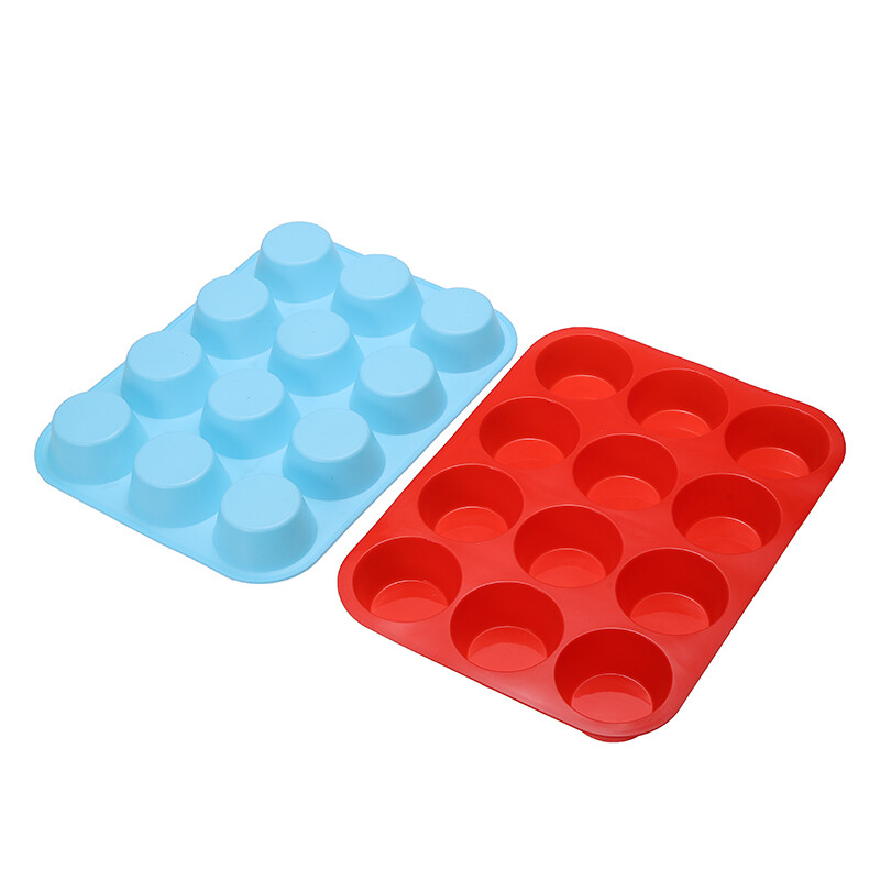BOKALI 12 Silicone Large Muffin Yorkshire Pudding Mould Cupcake Baking Tray Bakeware