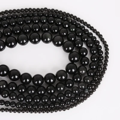 Natural Stone Black Obsidian Stone Round Loose Beads 15 Strand 4 6 8 10 12MM Pick Size For Jewelry Making DIY Bracelet