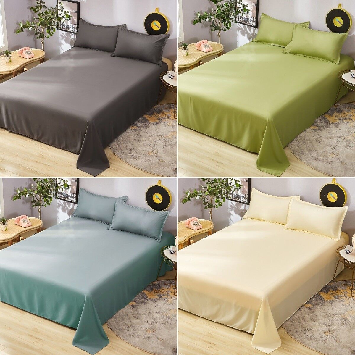 Tấm Phẳng Cotton Đã Giặt Cadar Ga Trải Giường Cỡ King Queen Đơn, Ga Trải Giường Phẳng Một Màu