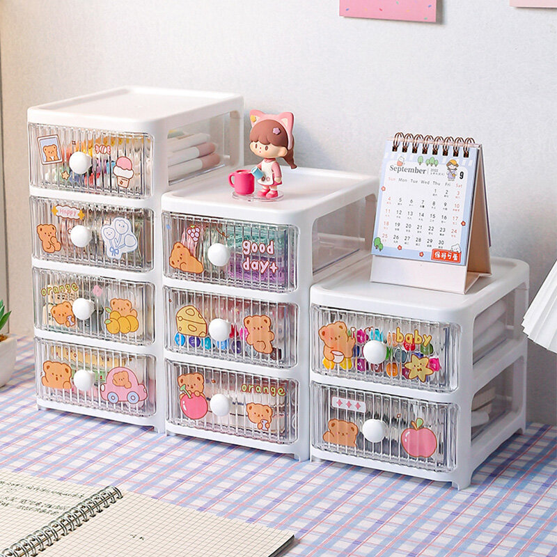 Office drawer type cartoon desktop storage box storage cabinet plastic multi-layer dormitory stationery cosmetics storage box