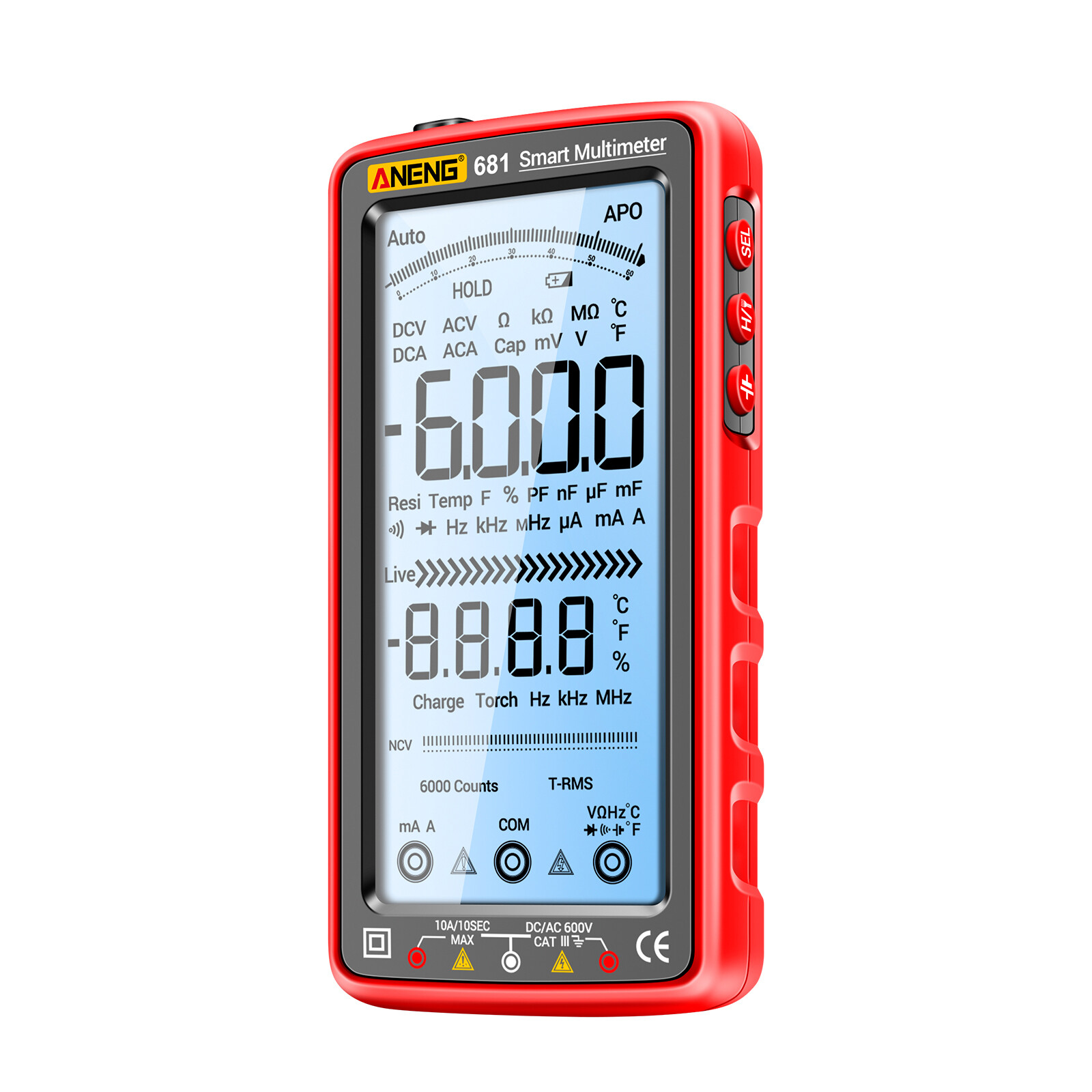 Meterk ANENG 681 6000 Counts Digital Multimeter Smart Anti-burn Rechargeable Universal Meter NCV Tester 5-inch Large LCD with Backlit Flashlight for Voltage Current Resistance Capacitance Frequency On/Off Diode Measurement