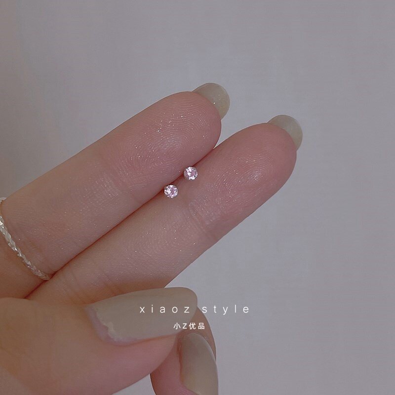 S925 Silver Super Flash Color Zircon Stud Earrings Simple Exquisite Mini Ear Bone Stud Accessories Gift