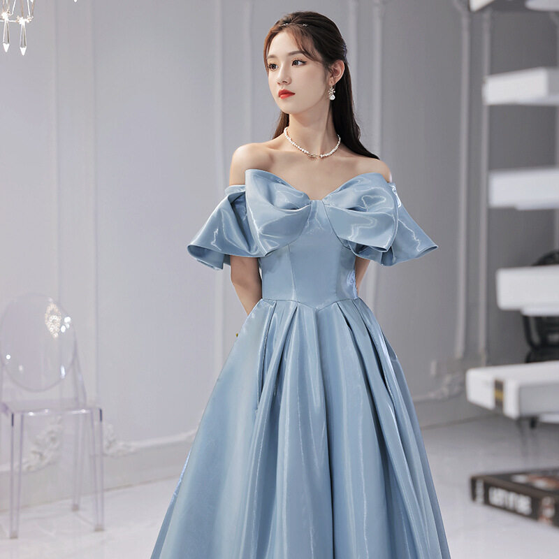 Eaglely Luxury Dinner Dress Women Dinner Party Gown Korean 2023 Light Blue Elegant Classy Ninang 6345