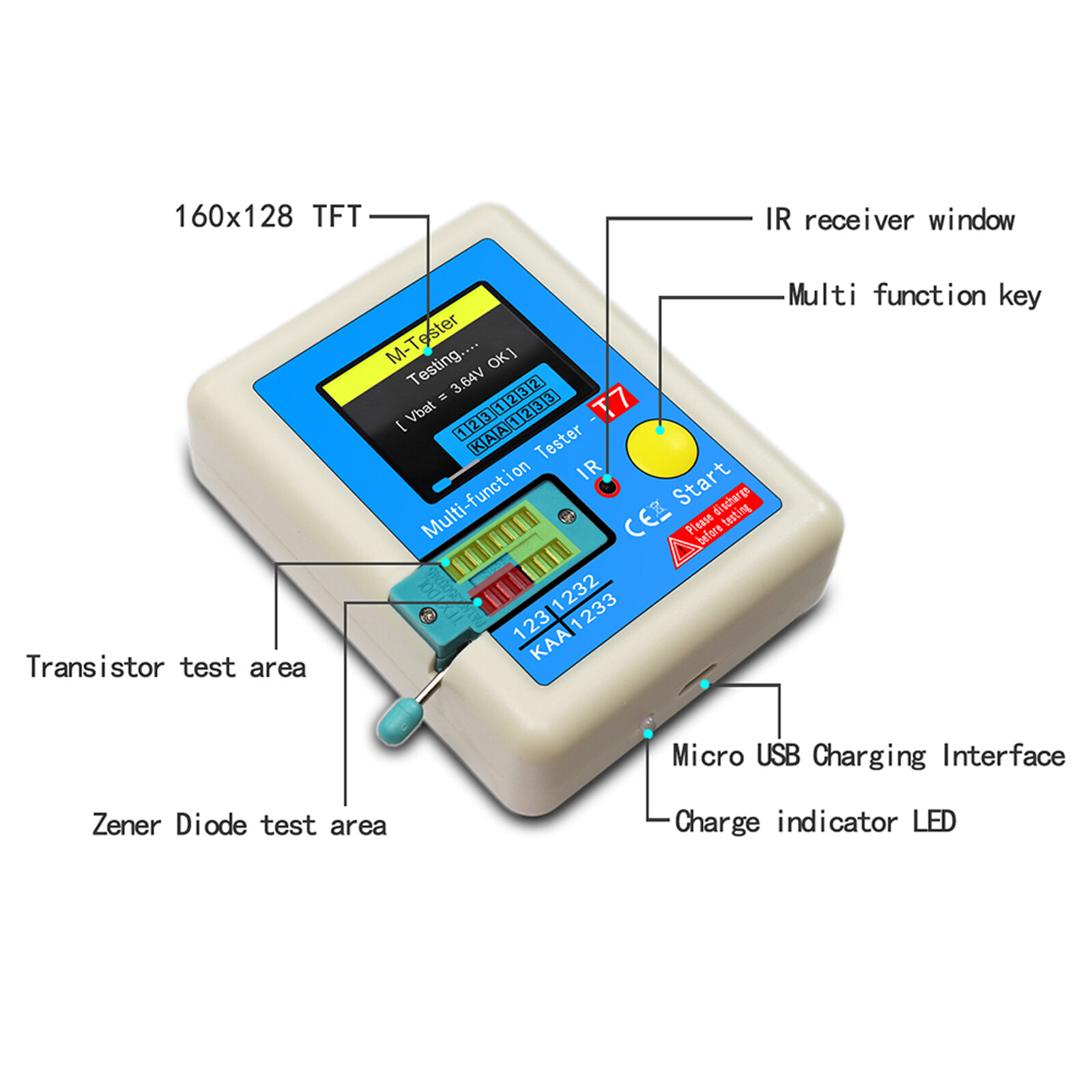 KKmoon Transistor Meter LCR-T7 Multi-Function Capacitance Resistance Tester Full Color Display Transistor Meter for Diode Triode Capacitor Resistor Transistor LCR NPN PNP MOSFET