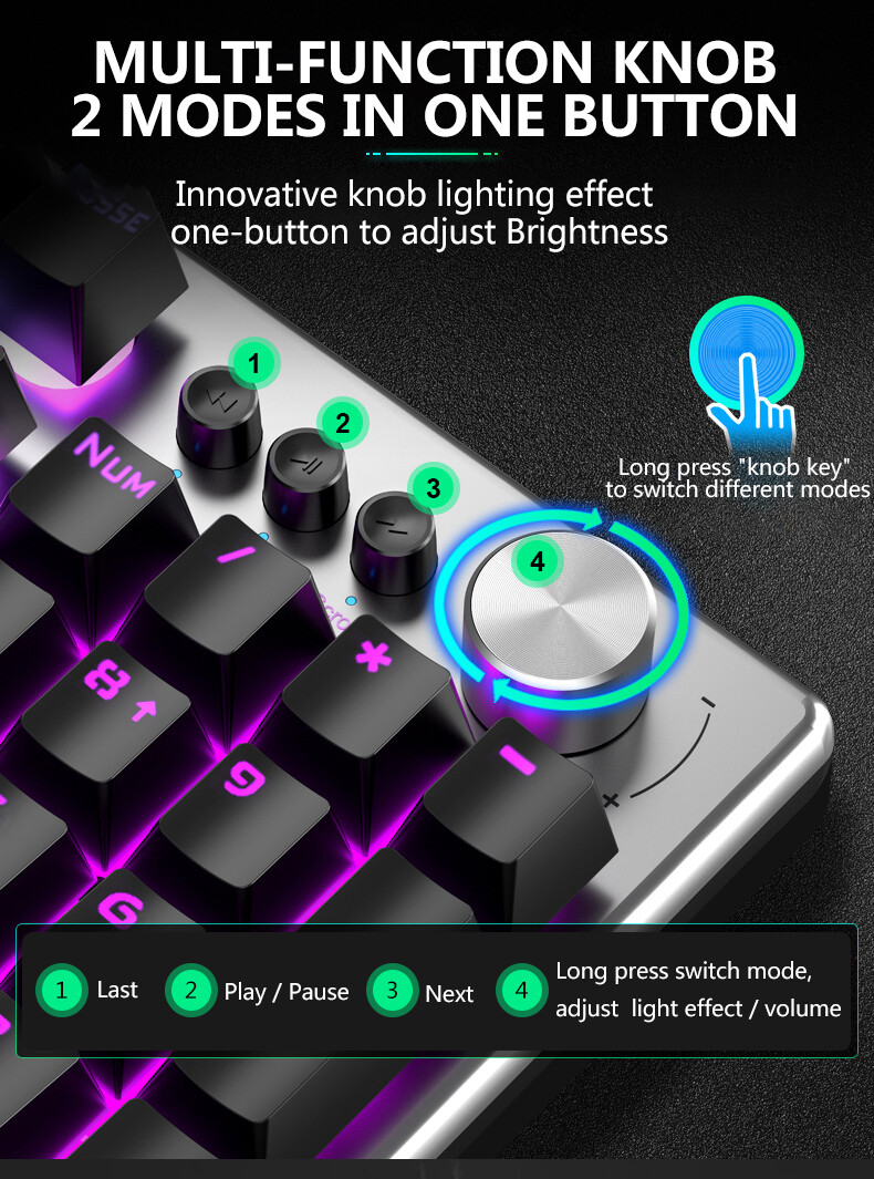 AULA T200 Gaming Keyboard And Gaming Mouse Combo Colorful Backlight With Multi-function Knob