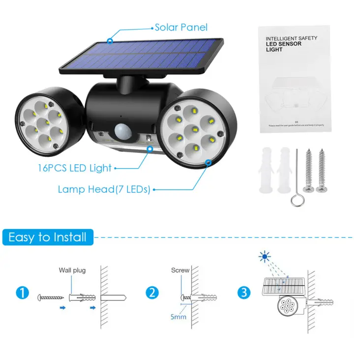 Amir Solar Sensor Light Outdoor Dual Head Spotlight 30 Led