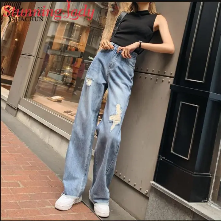 ripped wide leg jeans