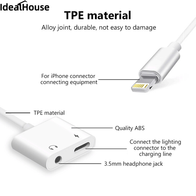 IDealHouse【ready stock】Mobile Audio Adapter 3.5mm Jack Headset Charging Connector Adapter Cable For Iphone