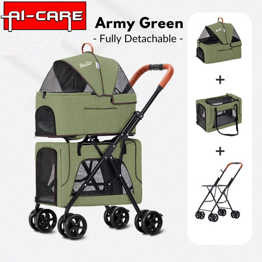 (Ready Stock) Bello double deck pet stroller 360 wheels easy to use