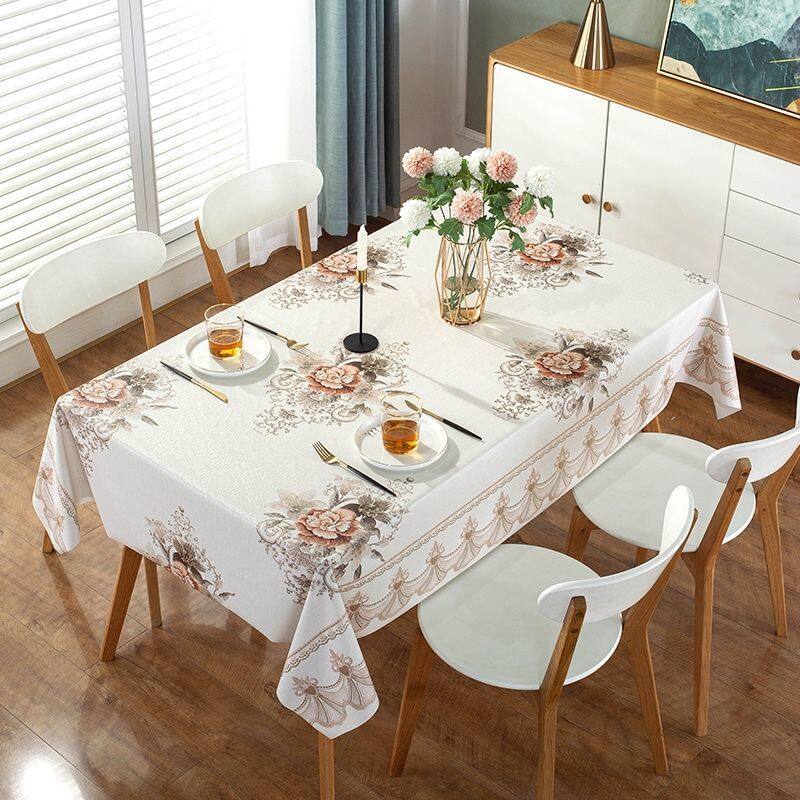 Lovehome Exquisite Print Tablecloth 2 4 6 8-Seater Rectangular Dining Table Cloth Waterproof Oilproof PVC Table Cover