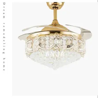 Designer Lamp 42cm Crystal Ceiling Fan Lamp Silent Fan Lamp Nordic