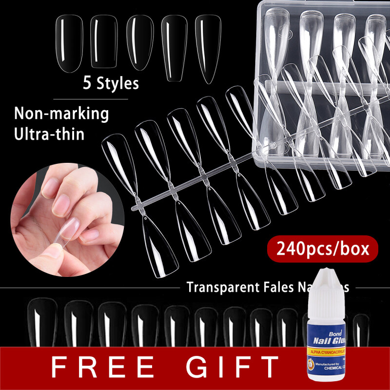 Myyeah 240 Cái/hộp Hoặc 1 Mảnh Đầy Đủ Bìa Mở Rộng Đầu Móng Tay Giả Acrylic, Đầu Móng Tay Giả Pháp Trong Suốt 5 Kiểu Công Cụ Làm Móng Tay giá rẻ