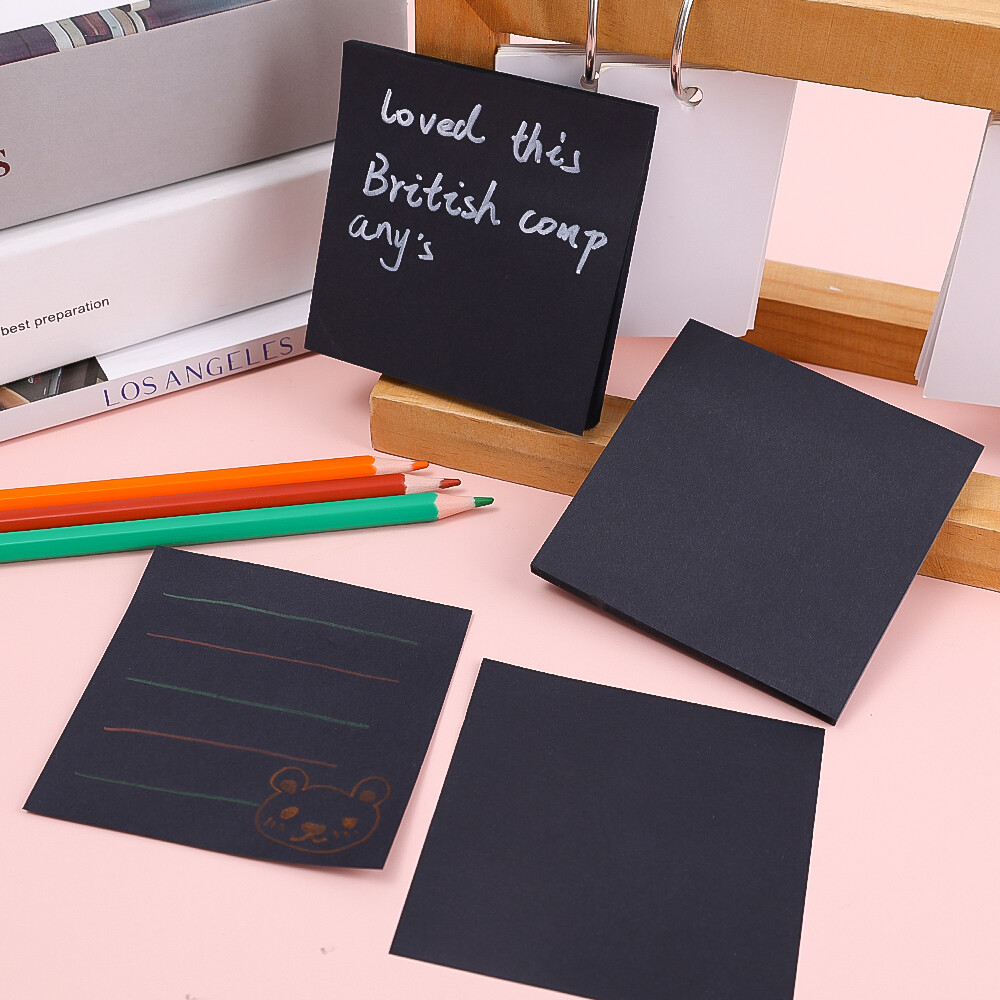 50Sheets Black Sticky Notes Simple Student Message Sticky Note Paper Office Memo Message Note Sticky