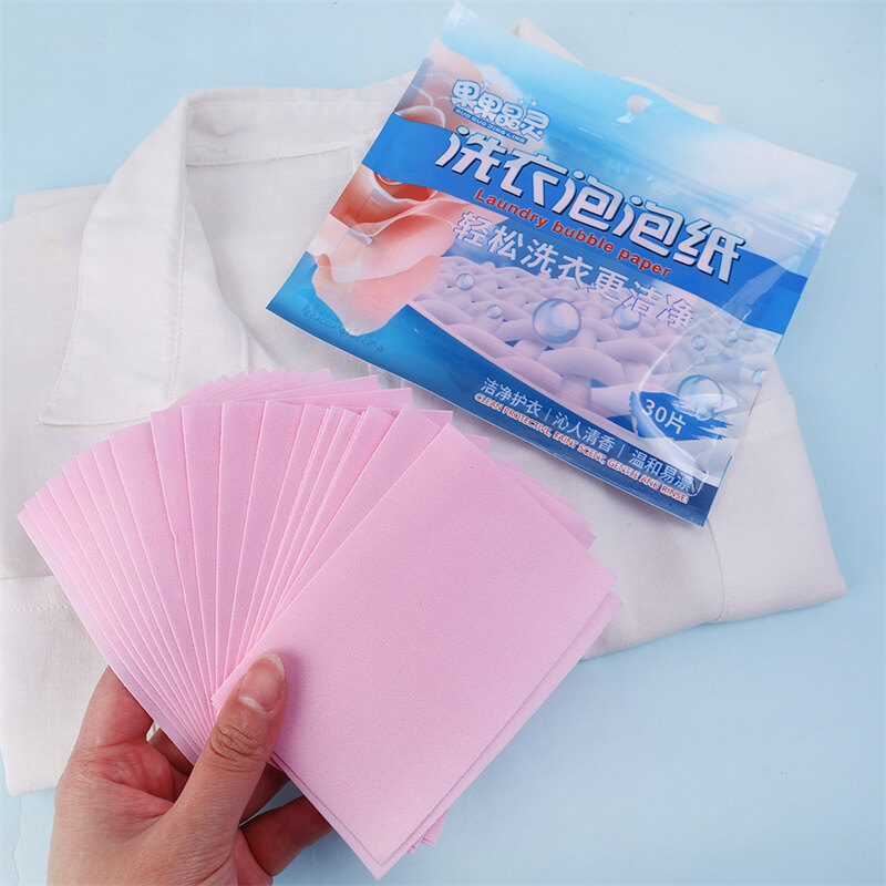60/30Pcs Dissolve Laundry Tablets Cleaning Laundry Detergent Bubble Paper Strong Decontamination Concentrated Laundry for Washing Machine