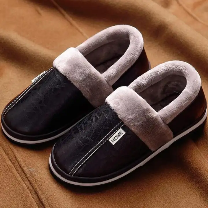 mens leather bedroom slippers