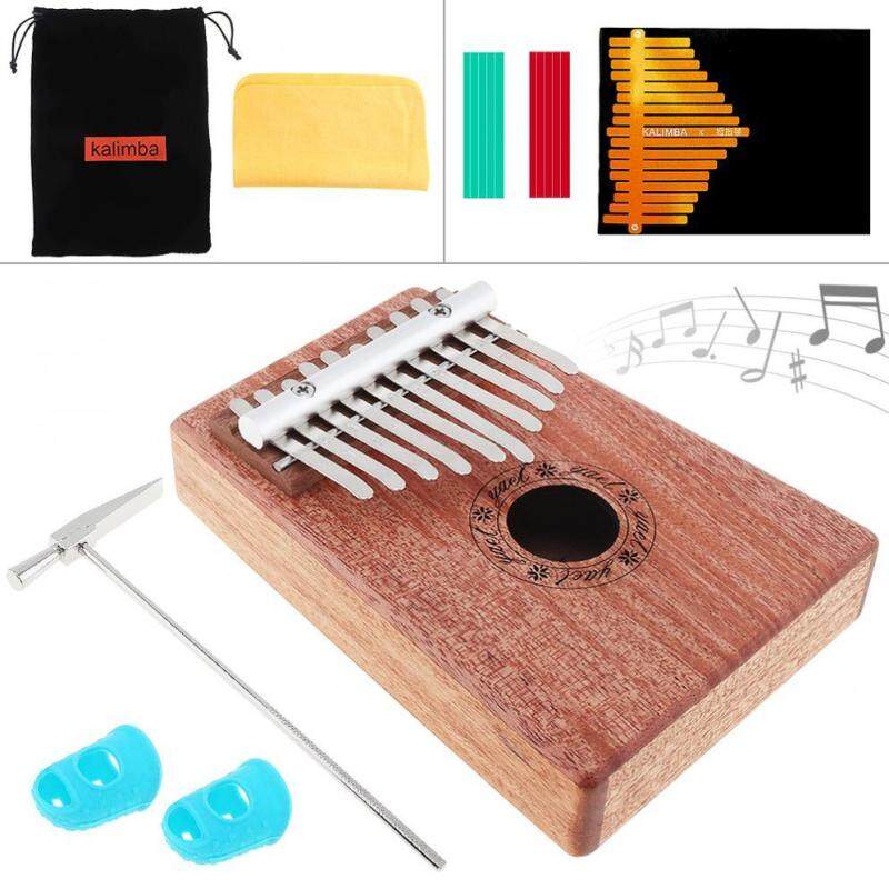 10 phím Kalimba Solid Mahogany Ngón Tay Cái Đàn Piano Mini Bàn Phím Nhạc Cụ với 6 Phụ Kiện