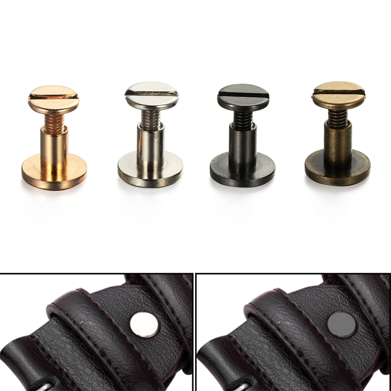 Jk3u  10Sets Leather Tool Belt Leather Screws Copper Rivets Double Cap Studs Decorative Metal Craft Double Sided Flat Head