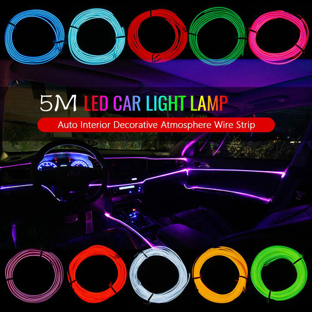 5M DC 12V+Controller Waterproof EL LED Strip Light Neon Light Glow El Light Line Rope Tube Cable Controller