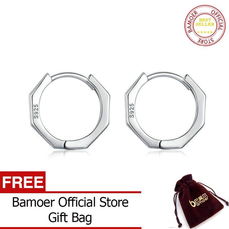 BAMOER Minimalist Geometric Hoop Earrings for Women Authentic 925 Sterling Silver Small Simple Ear Hoops Fine Jewelry SCE622