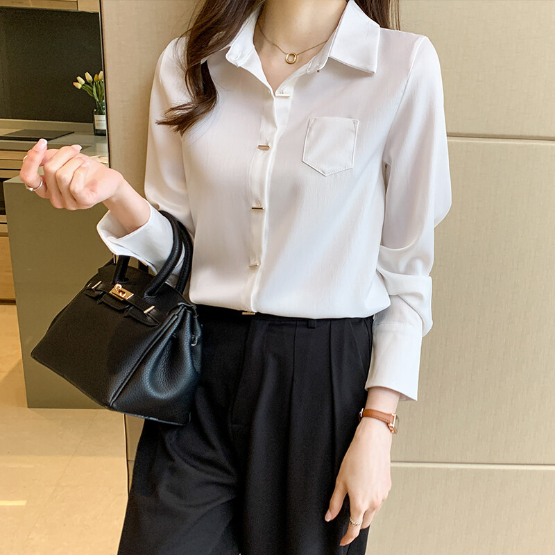 AFEG new style Korean shirt collar fashion all-match chiffon long sleeve shirt for women