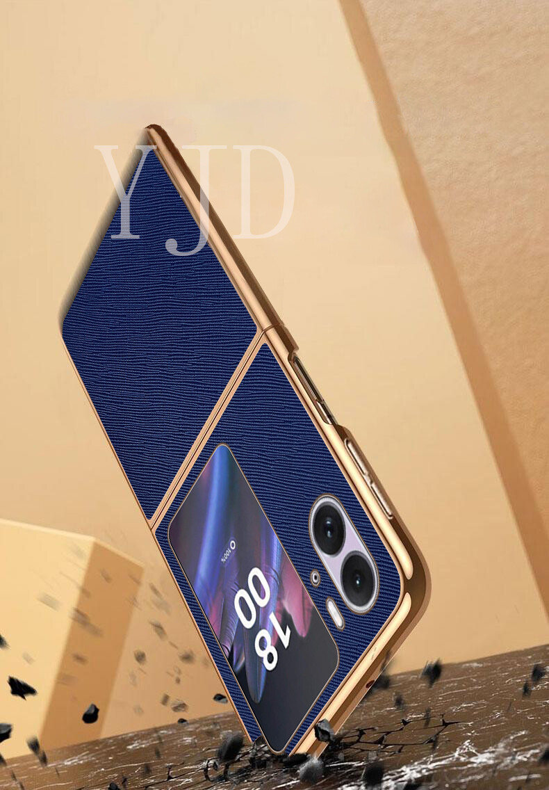 YJD Case For OPPO Find N2 Flip Solid Color Leather Electroplated Edge Shockproof  Phone Case