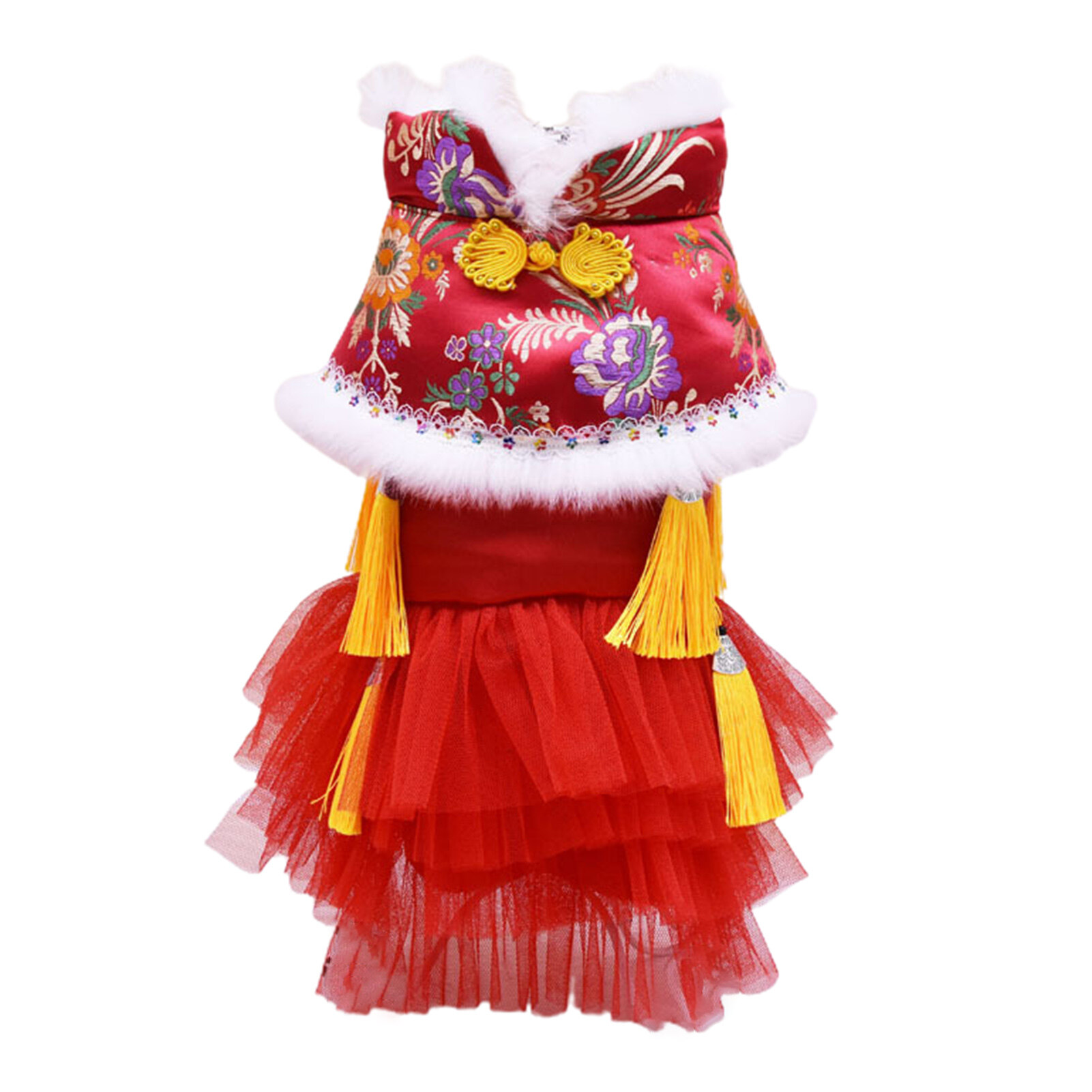 huanhuang®Pet Skirt Chinese Style Keep Warmth Soft Texture Pet Dogs Cats Mesh Wedding Dress for Spring Festival