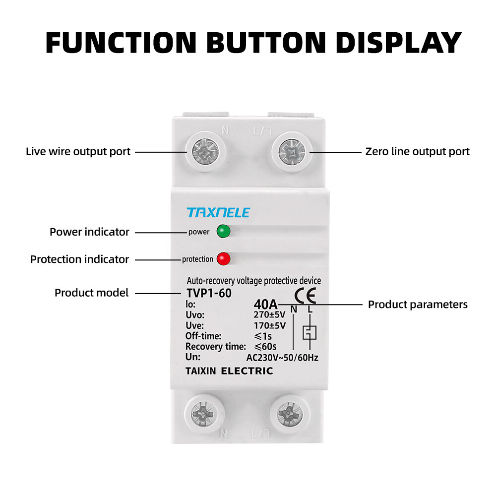 40A 60A 230V Din Rail phục hồi tự động kết nối lại quá áp và dưới Điện áp bảo vệ thiết bị bảo vệ Rơle