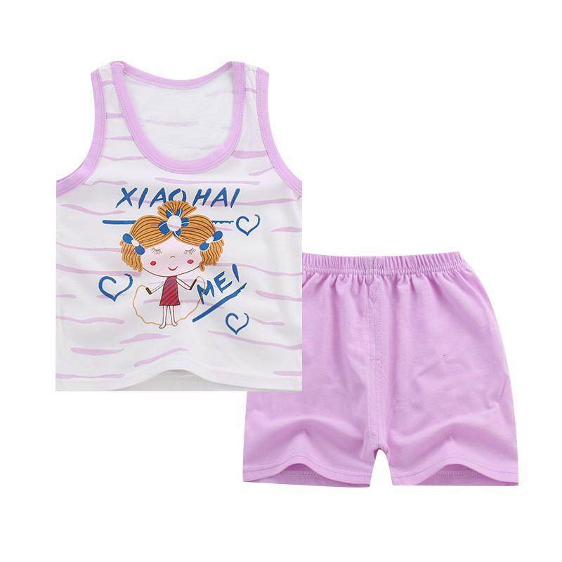 Summer Boy Girl Baby Sleeveless Cartoon Pattern Vest Top Shorts 2 Pcs Outfits Clothes Set
