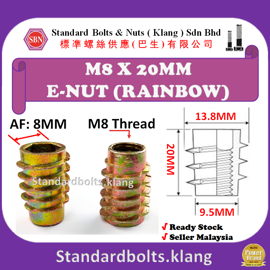 (50PCS) (SIZE M8 X 20MM) Furniture ENUT Wood Insert Nut TYPE E Lazada