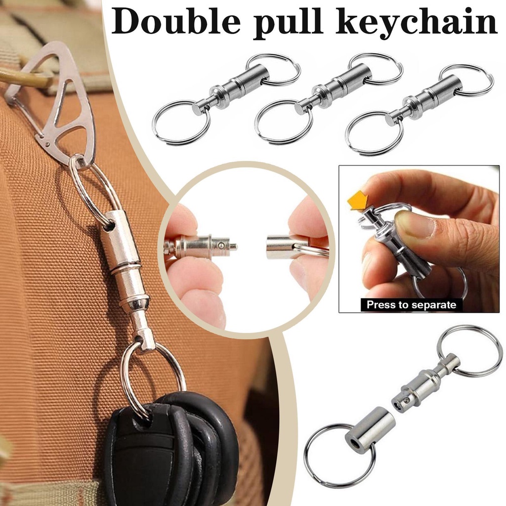 LUC 3pcs Multifunctional Mini Keychain EDC Stainless Steel Keychain Double Ring Detachable Keychain Outdoor Quick Release Backpack Key