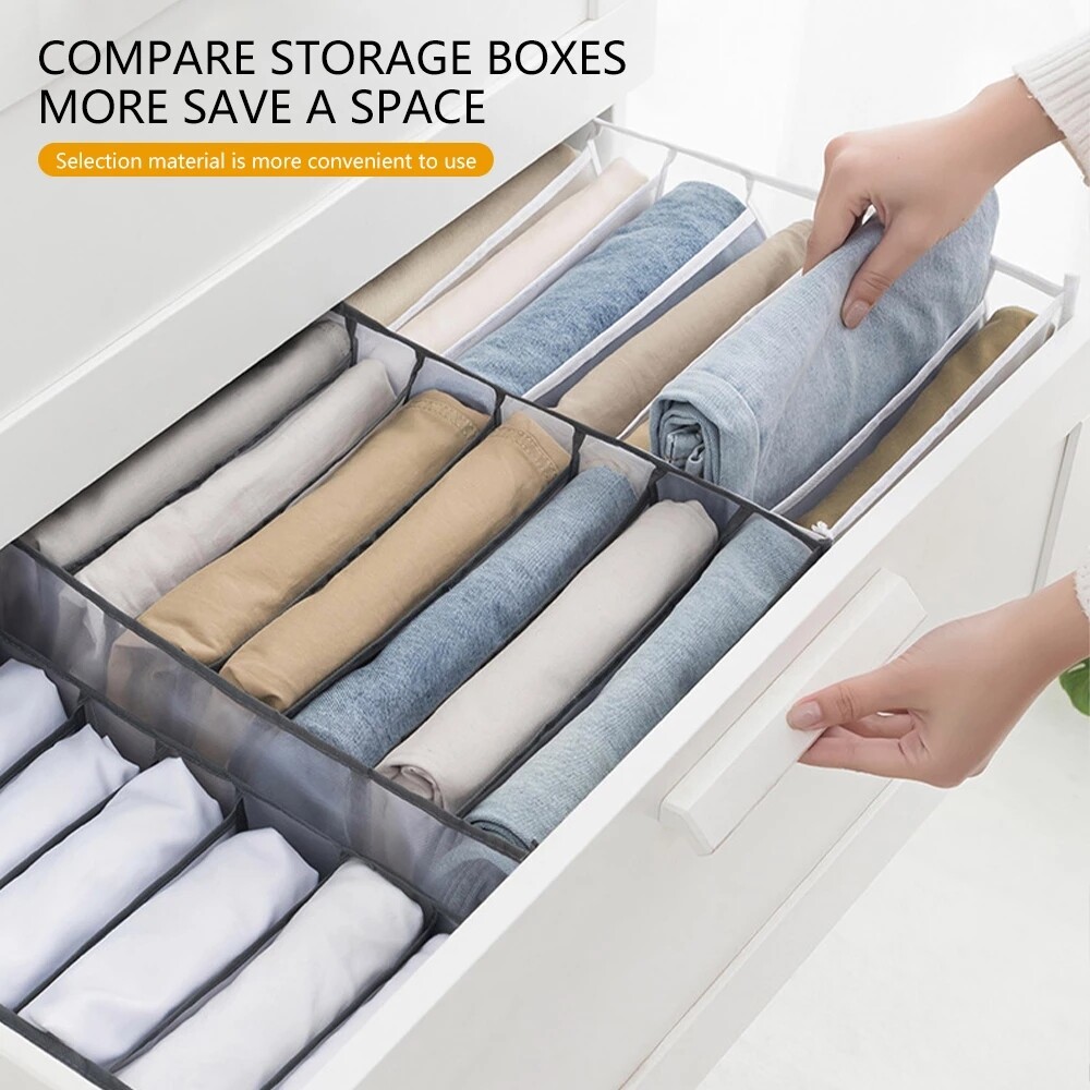 Hộp Đựng Đồ Có Ngăn Quần Jean Hộp Chia Ngăn Quần Áo Ngăn Kéo Lưới Tủ Quần Áo Ngăn Chia Ngăn Kéo Quần Xếp Chồng Hộp Xếp Đồ Gia Dụng Giặt Được