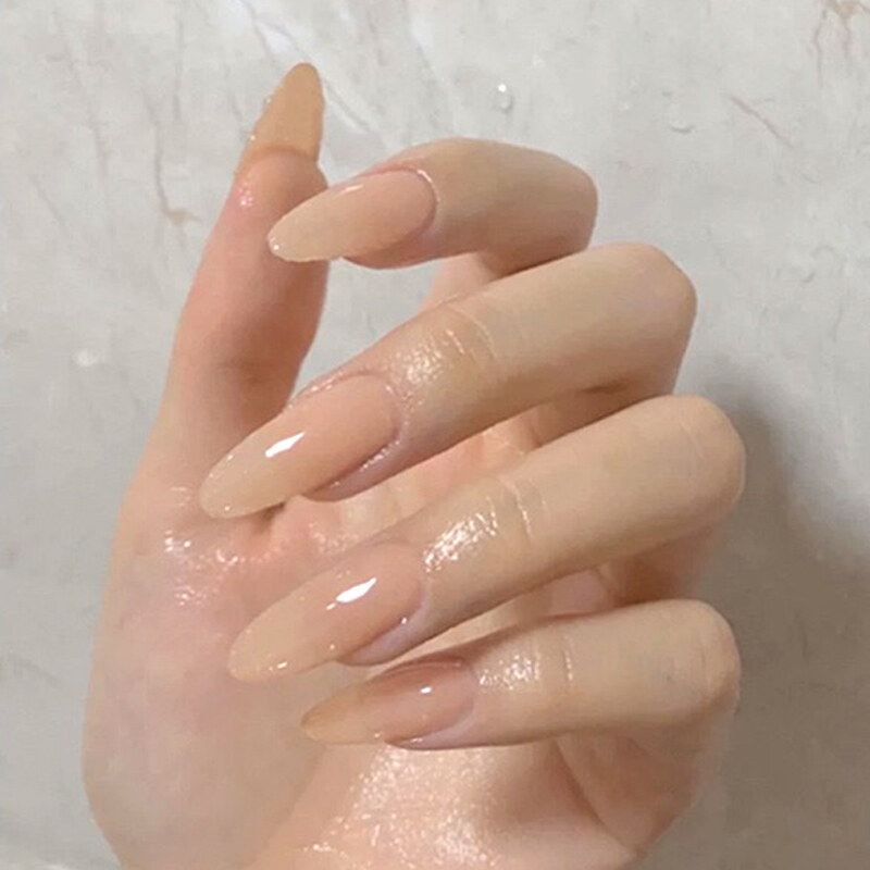24 Cái Màu Trắng Sữa Màu Hồng Gradient Dài Ba Lê Dán Móng Móng Tay Giả
