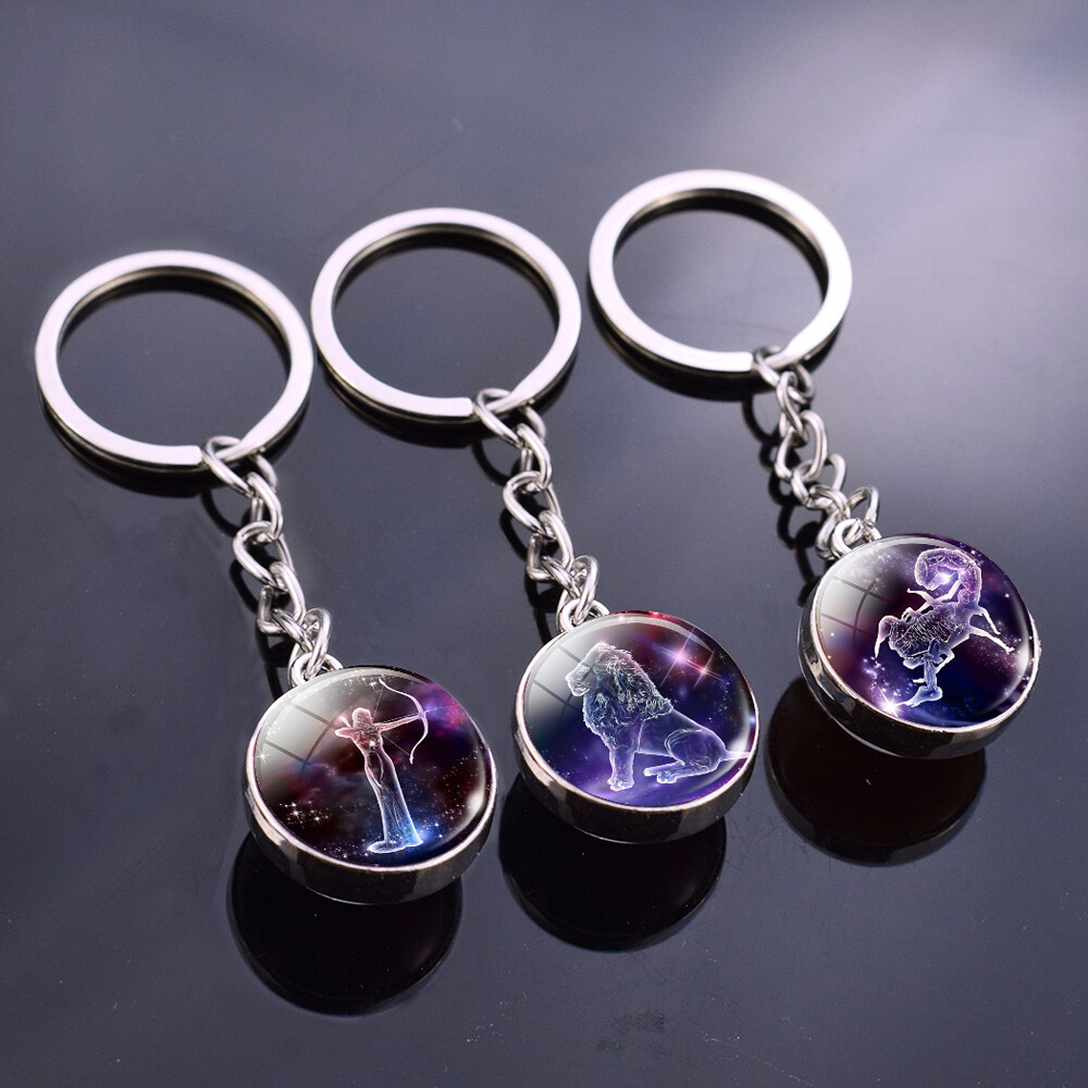 Leo Libra Jewelry Glowing Key Rings Scorpio Luminous Zodiac Keychain 12 Constellation Keychain