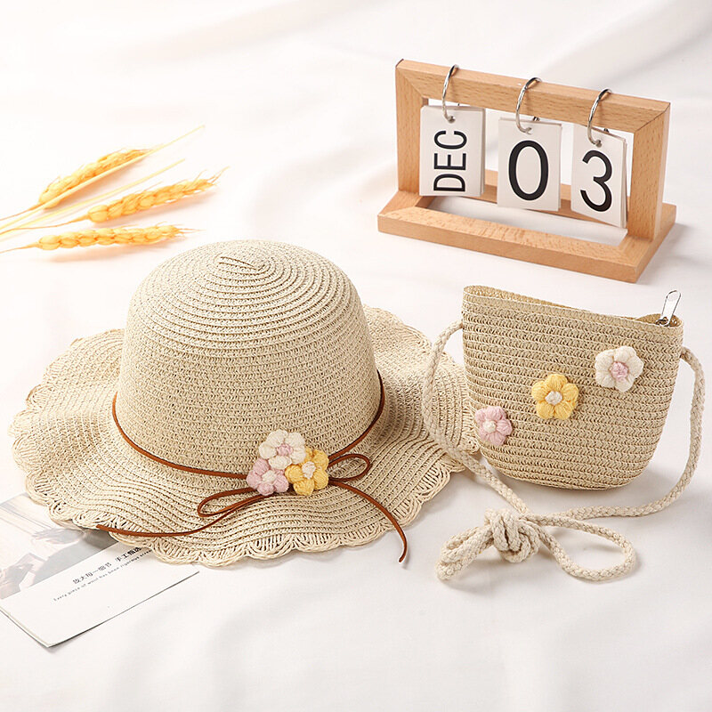 HS Girls wool flower sun hat children's hat straw hat beach hat