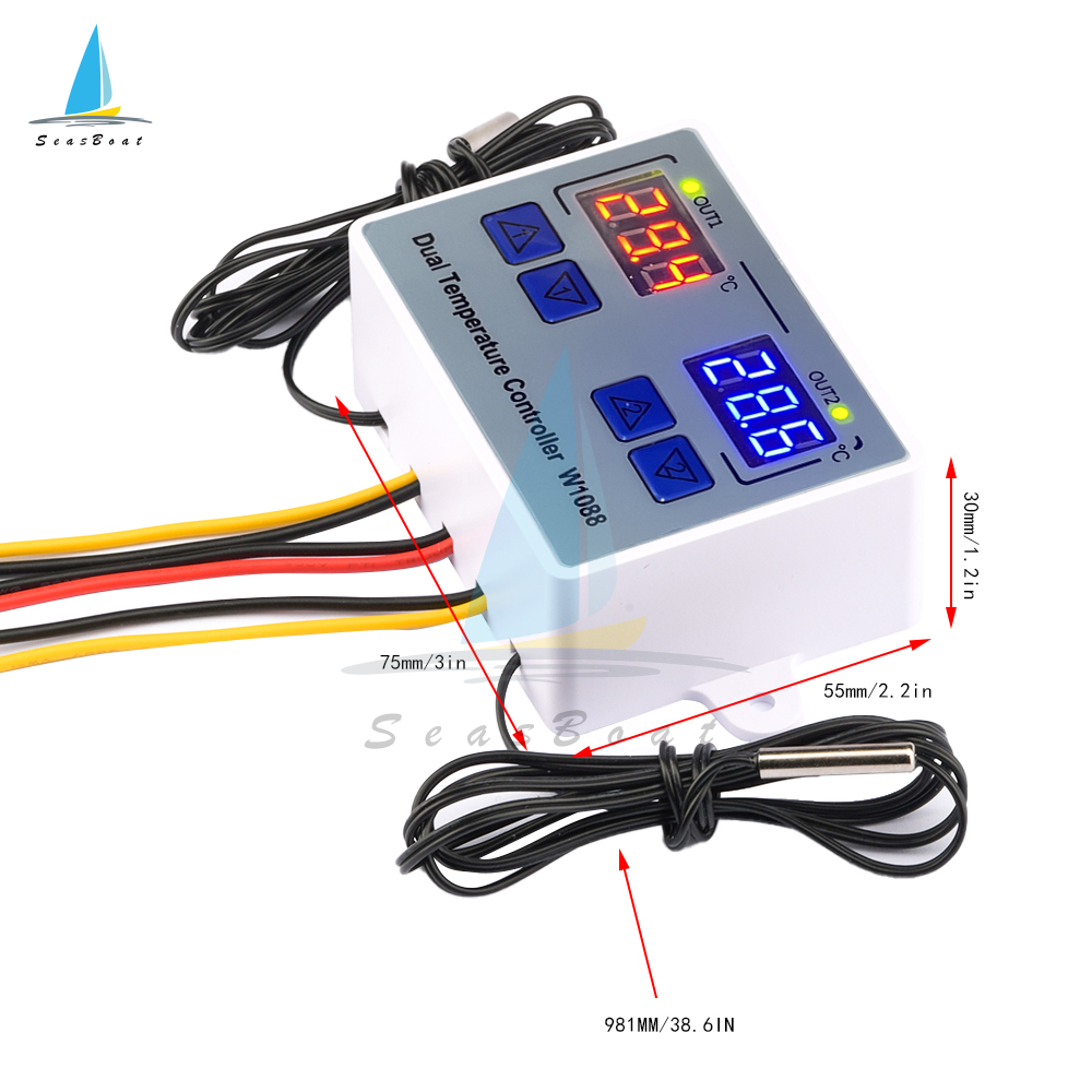 【Seasboat】 W1088 Dual LED Digital Temperature Sensor Meter Controller Electric Heating Thermostat 12V/24V/110-220V Aquarium Incubator Thermoregulator