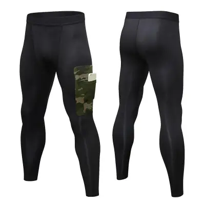 Free Shipping Men Compression Pants Gym Fitness Sports Running Leggings with Camouflage Pockets Tights Quick-drying Fit Training Jogging Pants