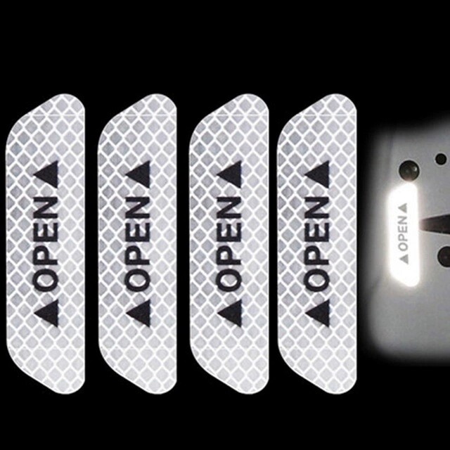 [4pcs Car Door Safety Warning Stickers Reflective Decorative Decals Open Logo Emblems Accessories,4pcs Car Open Stickers,]