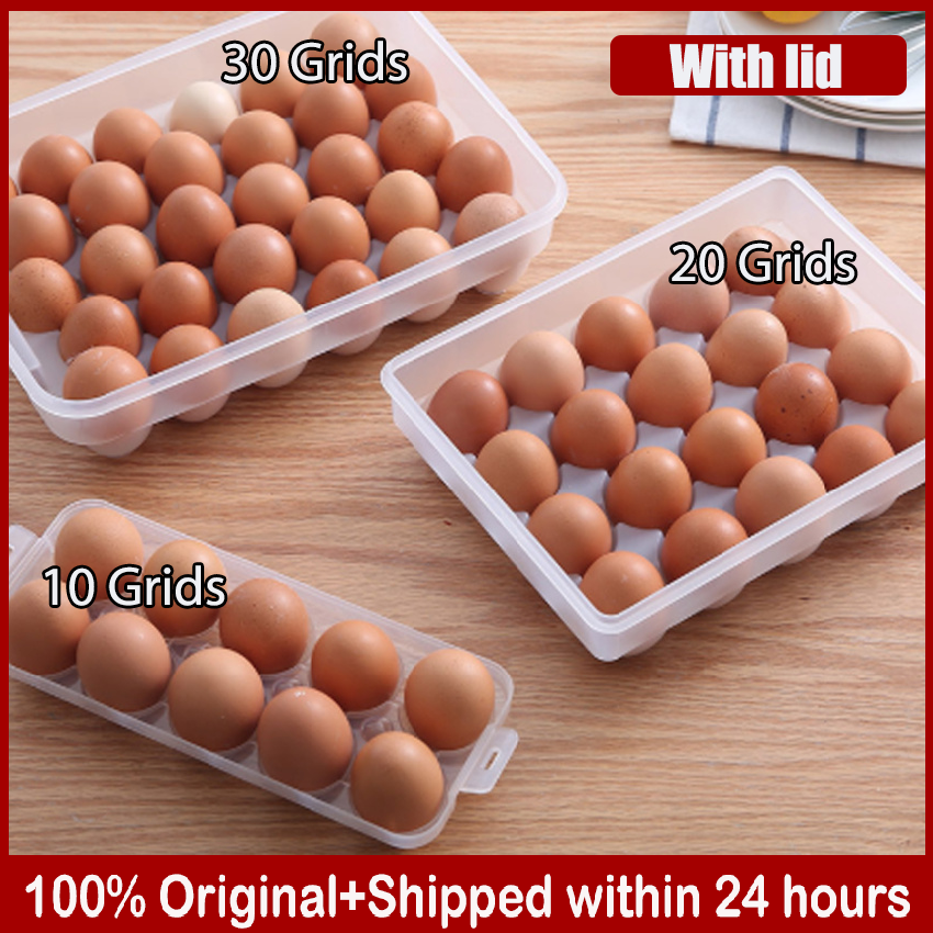 【100% High Quality】Fridge Egg Holder Freezer Tray Box Storage Container Case Plastic Organizer-10/20/30 Grids