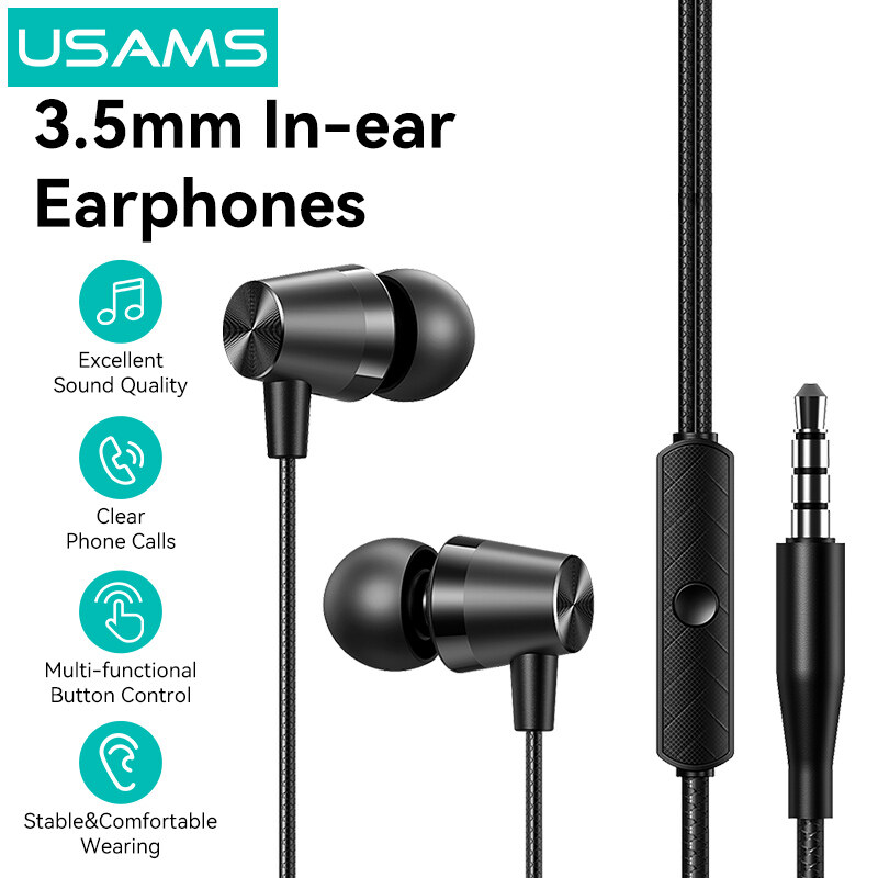 USAMS In-Ear Metal Wired Earphone Build-in Mic Hi-FI Sound Quality  Lossless Music Silicone Earphone