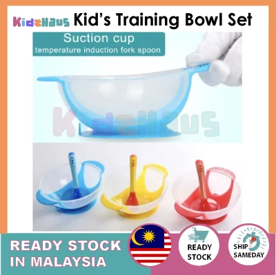 Baby Bowl Training Set | Temperature Sensing Feeding Spoon Child Tableware Food Bowl Learning Dishes Service Plate/Tray Suction Cup Baby Dinnerware Set