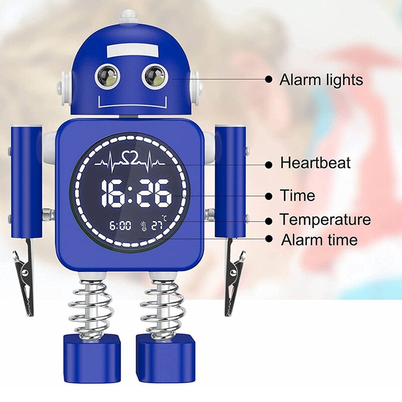Quà tặng trẻ em sáng tạo trang trí phòng ngủ gia đình đồng hồ báo thức đồng hồ báo thức bằng kim loại sáng tạo robot thông minh kỹ thuật số LED nhiệt độ đồng hồ báo thức hiển thị đồng hồ để bàn