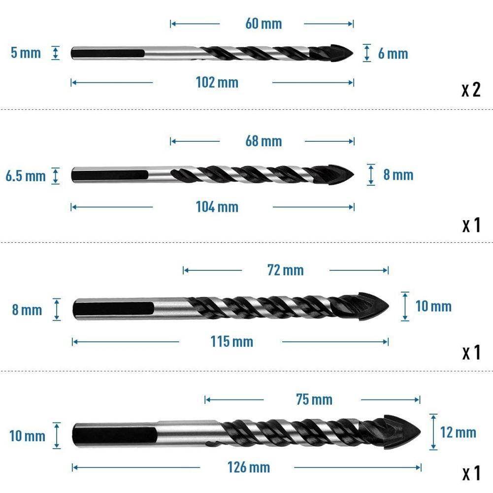 SEN® 5Pcs/Set Durable Drill Bit Set for Glass Wood Tile Concrete Plastic Brick Wall