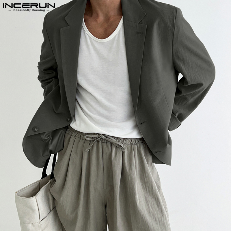 Medussa NCERUN Mens Lapel Long Sleeve Casual Lazy Drape Solid Single-Breasted Blazer (Korean Style)