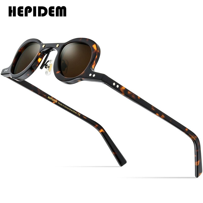 HEPIDEM Acetate Polarized Sunglasses Men 2022 New Retro Vintage Small Oval Round Sun Glasses for Women Shades 9175T