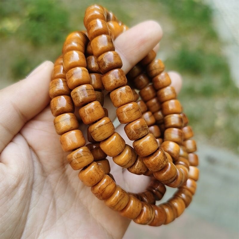 Beef bone reflux Tibetan fried pattern tiger skin pattern 108 solid Tibetan old goods neck hanging barrel beads Tibetan reflux string