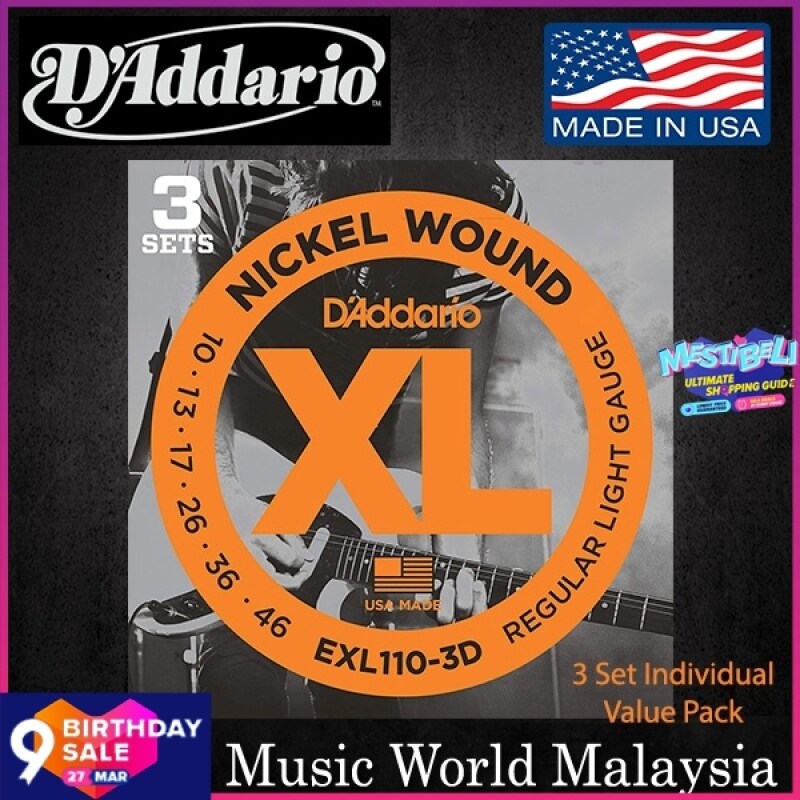 D’Addario EXL110-3D Nickel Wound Electric Guitar String Regular Light 10-46 Daddario D Addario (3-Pack) Malaysia