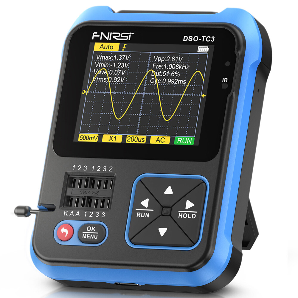 KKmoon 3in1 Digital Oscilloscope Transistor Tester Function Signal Generator Meter Handheld Oscilloscope 2.4inch TFT Display 10MS/s Sample Rate 500KHz Bandwidth Oscillometer
