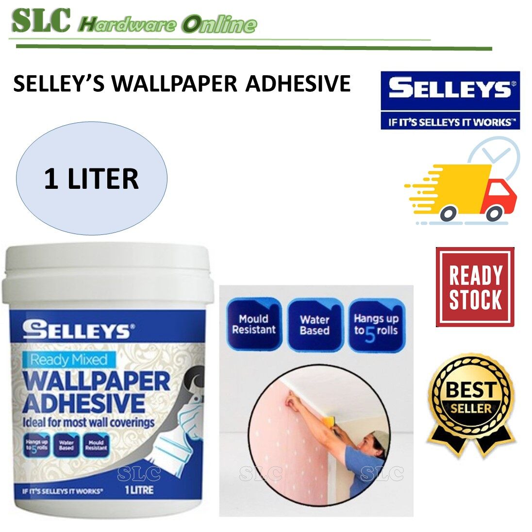 SELLEYS Ready Mixed Wallpaper Adhesive / Glue * 1Litre * Gam Kertas