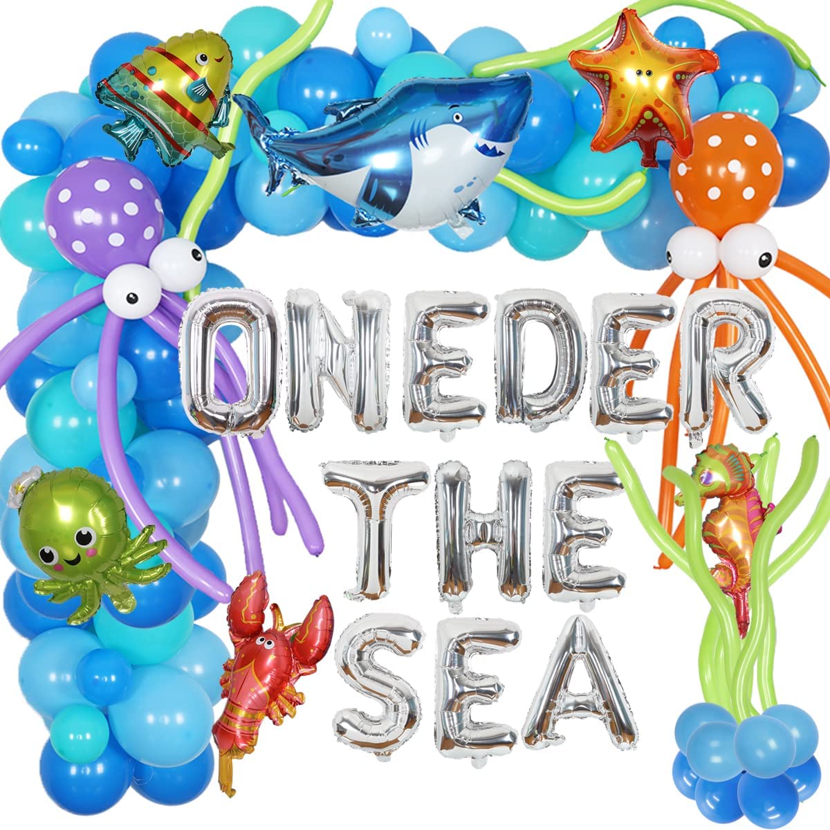 Meerjungfrau 1. Geburtstag Dekoration-Set – Mit Banner, Ballons & Hintergrund, „Oneder The Sea“