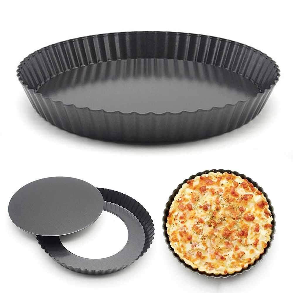 Wuli 9 Inch Nặng Thép Carbon chống dính Pizza Chảo Quiche Chảo Đáy Rời Có Thể Tháo Rời Rời Đáy Quiche chảo Bánh Tart Bánh Pan (máy rửa bát là có sẵn)